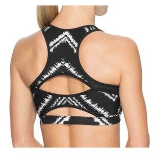 Athleta Sports Bra Tie Dye Cut Out Back Gym Yoga Black White Sz Large Workout